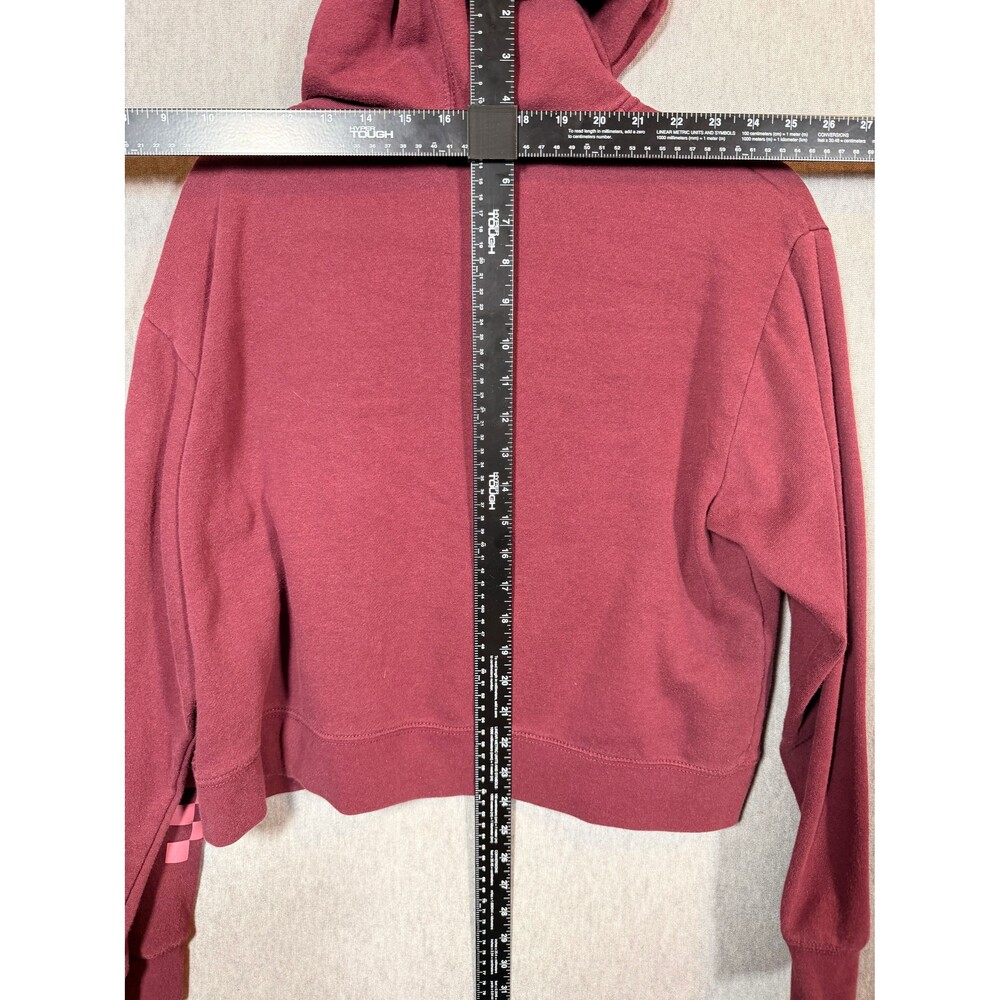 Vans Women's Large Burgundy Full Zip Cropped Hoodie Sweatshirt Checkered Sleeve - Picture 6 of 6